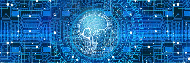 Profile of human head with brain highlighted surrounding by binary code and circuit lines. Image by Gerd Altmann from Pixabay.